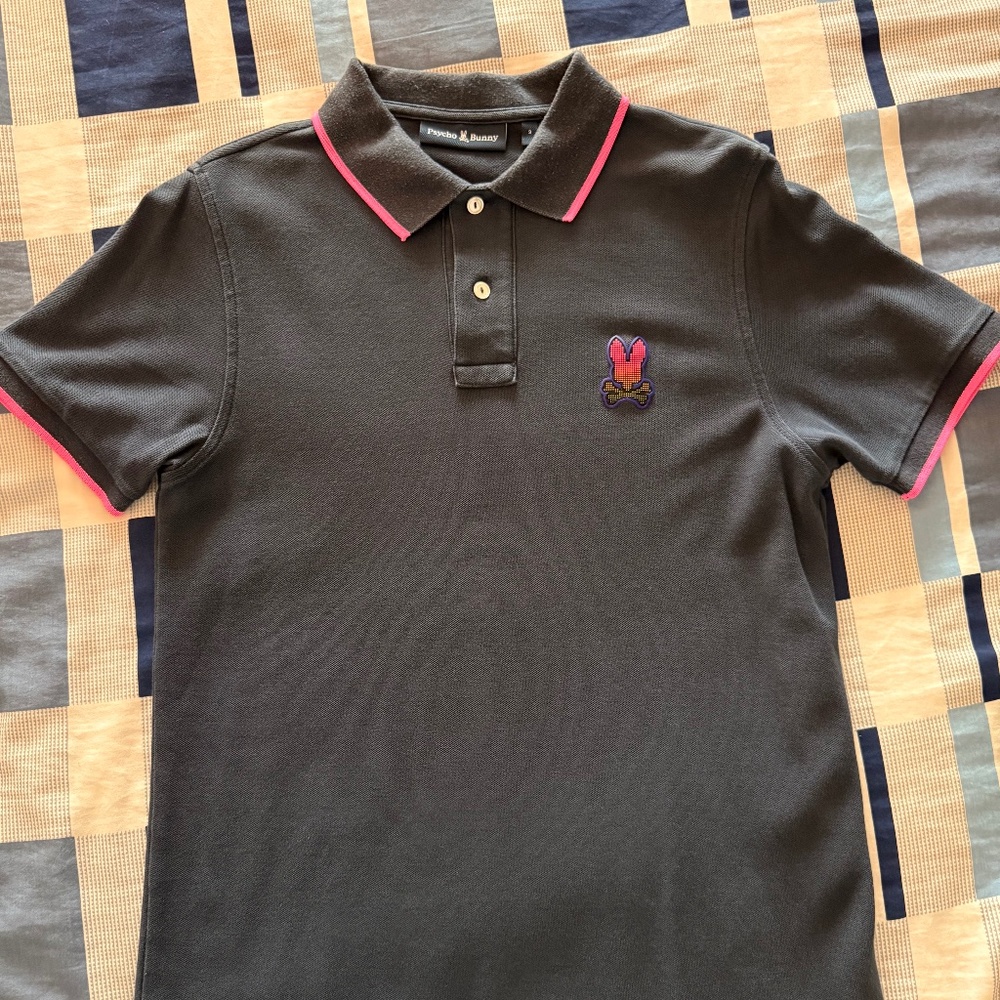 Psycho Bunny Polo Men's Black With Bright Pink Accent